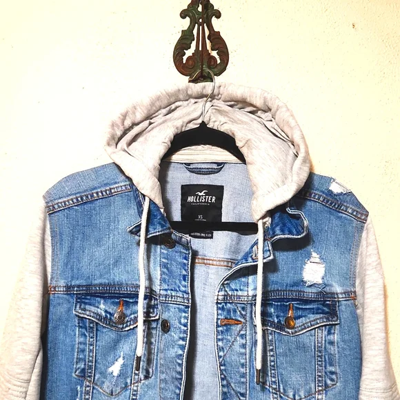 Hollister California Denim & Sweatshirt Hooded Jacket Men's Size XS